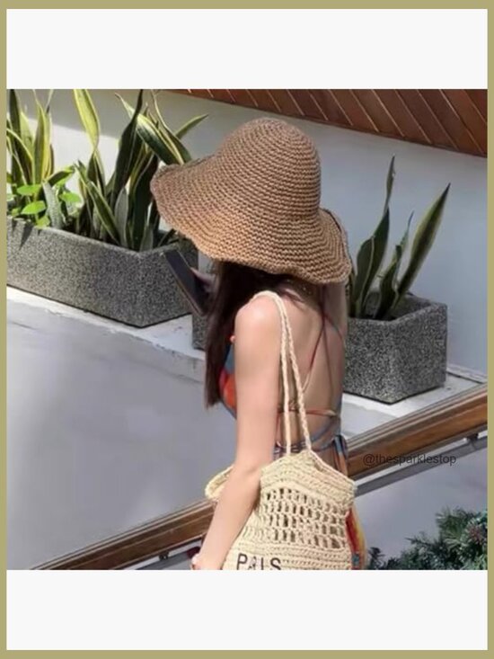 Paper Straw Sun Hat Foldable Wide Brim Beach Hat UPF 50+ main image 6